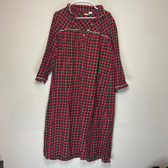 LL Bean Women LP Nightgown Night Shirt Red Plaid Sleep Gown Flannel Pajama Soft - Picture 1 of 8